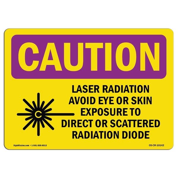 OSHA RADIATION Sign, Laser Radiation Avoid Eye Or, 24in X 18in Aluminum, 18